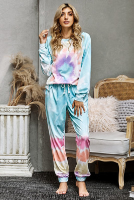 Multicolor Cotton Blend Pocket Tie-dye Loungewear Set