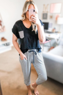 Striped Pocket Tee and Pants Lounge Set