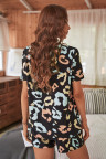 Black Leopard Tee and Drawstring Shorts Lounge Set