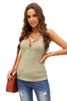 Apricot Sleeveless Scoop Neck Button Tank Top