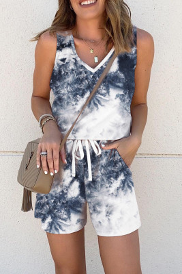 Blue Tie-dye Tank and Shorts Set