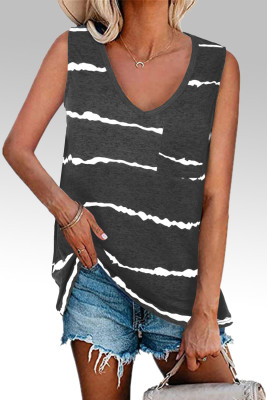 Black Tie-dye Stripes Tank Top