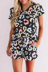 Black Leopard Tee and Drawstring Shorts Lounge Set