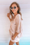 Pink Star Print V Neck Tee and Drawstring Shorts Lounge Set