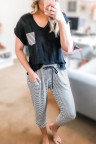 Striped Pocket Tee and Pants Lounge Set