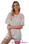 Gray Leopard Pink Accent Tee and Drawstring Shorts Lounge Set