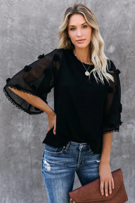 Black Crew Neck Kimono Sleeve Knit Top