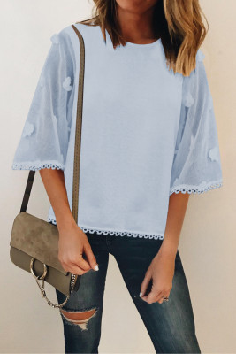 Sky Blue Crew Neck Kimono Sleeve Knit Top