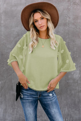 Green Crew Neck Kimono Sleeve Knit Top