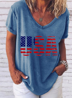 Women's T-shirts Flag USA Print T-shirt