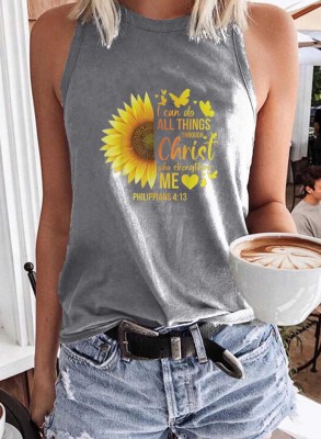 Women's Tank Tops Sunflower Slogan Print Top
