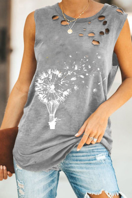 Women's Tank Tops Dandelion Print Cutout Top