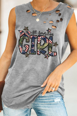 Women's Tank Tops Flag Letter Print Cutout Top