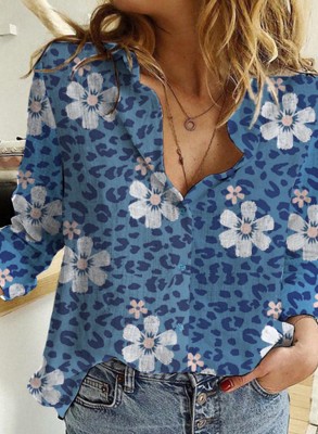 Women's Blouses Leopard Floral Button-up Blouse
