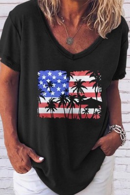 Women's T-shirts Flag Coconut Tree Print T-shirt
