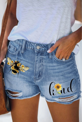 Women's Shorts Straight Low Rise Sunflower Ripped Jeans Shorts