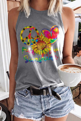 Women's Tank Tops Sunflower Heart Print Top