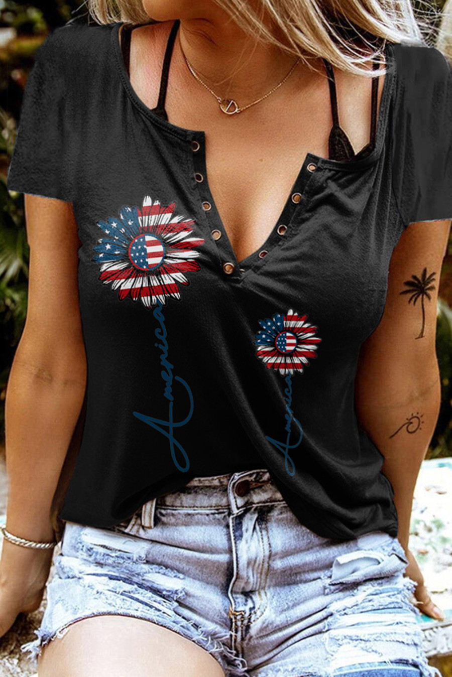 Women's T-shirts Sunflower Flag Print T-shirt