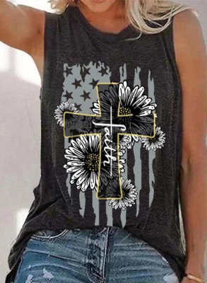 Women's Tank Tops Sunflower Flag Letter Print Top
