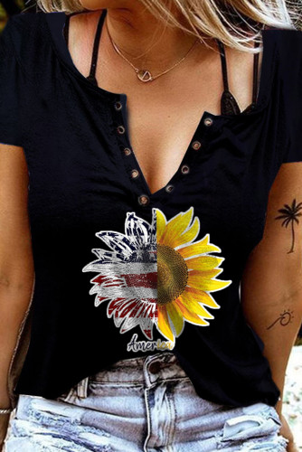 Women's T-shirts Sunflower Flag Print T-shirt
