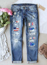 Women's Torn Jeans Color Block Flag Cut-out Torn Jeans