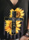 Women's T-shirts Sunflower Print Cold Shoulder T-shirt