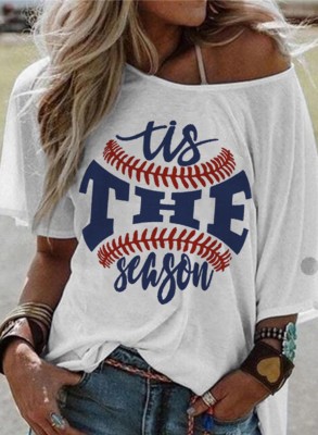 Women's T-shirts Baseball Slogan Print Loose T-shirt