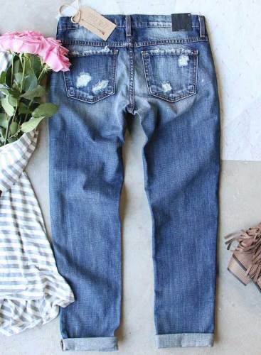 Women's Jeans Straight Low Waist Leopard Flag Patchwork Jeans