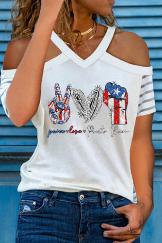 Women's T-shirts Flag Heart Print Cold Shoulder T-shirt