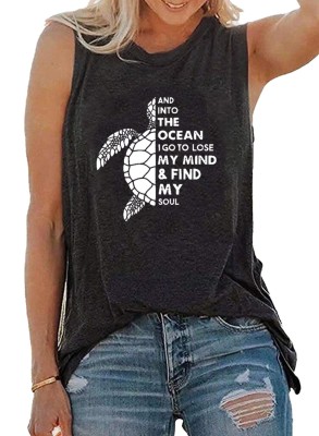 Women's Tank Tops Letter Turtle Print Tank Tops