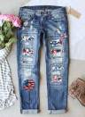 Women's Jeans Sunflower Flag Patchwork Straight Jeans