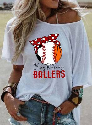 Women's T-shirts Baseball Mama Print One Shoulder T-shirt