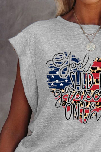 Women's T-shirts Leopard Flag Letter Print T-shirt