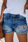 Women's Shorts Flag Heart-shaped Ripped Mid Waist Denim Shorts