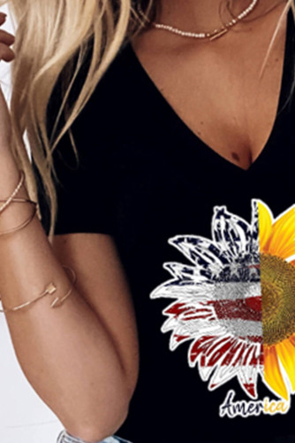 Women's T-shirts Flag Sunflower Print T-shirt