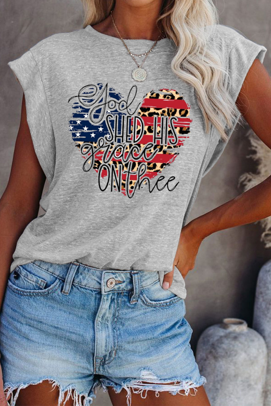 Women's T-shirts Leopard Flag Letter Print T-shirt