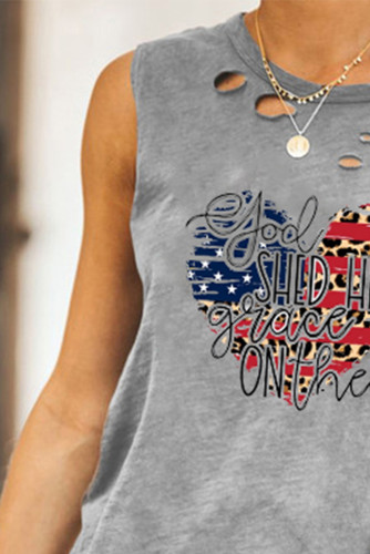 Women's Tank Tops Heart Flag Print Cutout Top