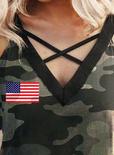 Women's T-shirts Cross Neck Hollow T-shirt