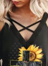 Women's T-shirts Sunflower Print Cold Shoulder T-shirt