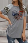 Women's T-shirts Leopard Flag Heart Print T-shirt