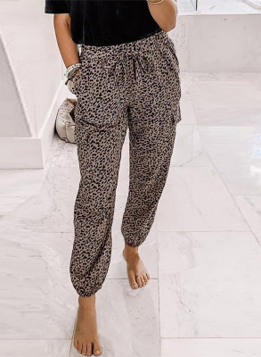 Chic Leopard Print Drawstring Elastic Waist Jogger