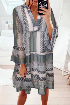 Women's Dresses Print Purf Sleeve Mini Dress