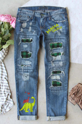 Women's Jeans Plaid Animal Print Straight Low Waist Full Length Ripped Jeans