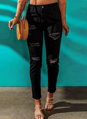 Black High Waist Ripped Skinny Jeans