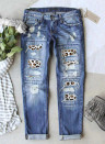 Leopard Print Ripped Jeans