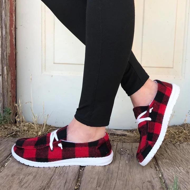 buffalo plaid slip ons