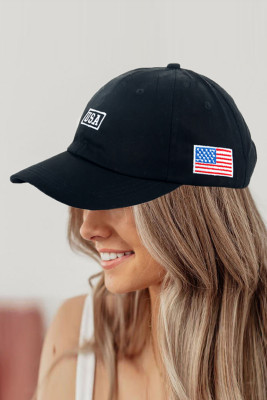 Black American Flag USA Independence Day National Day Letter Embroidered Cap