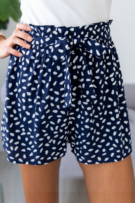 Blue Spotted Print Loose Casual High Waist Shorts