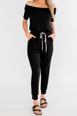 Black Living My Life Drawstring Jogger Jumpsuit