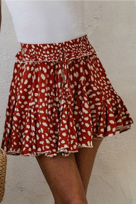 Red Printed Ruffled Hem A-Line Mini Skirt